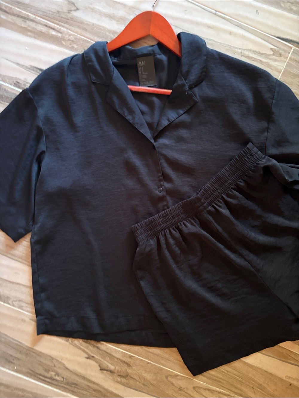 H&M Black Button-Front Lounge Set with Elastic Waist Shorts
